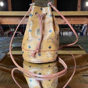 MCM mini bucket bag in cognac